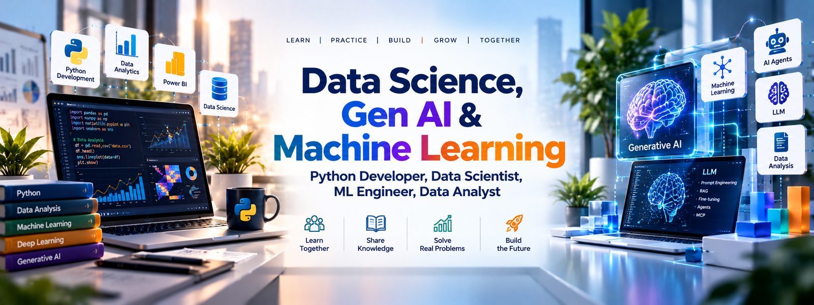Data Science, Gen AI & Machine Learning: Python Developer, Data Scientist, ML Engineer, Data Analyst illustration
